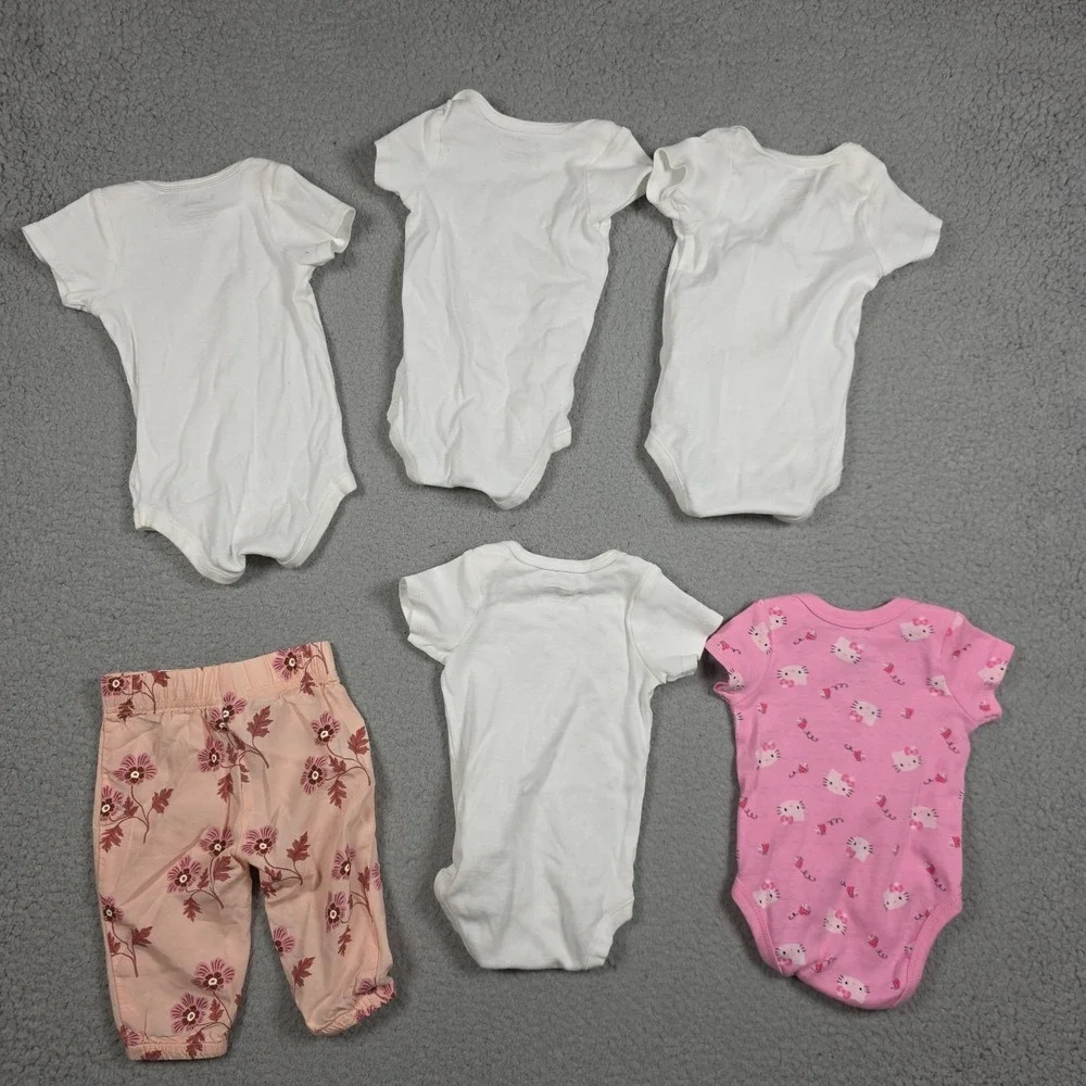 Lot of 5 Girl Body Suit Size 3M White Pink 100% Cotton Carter Hello Kitty